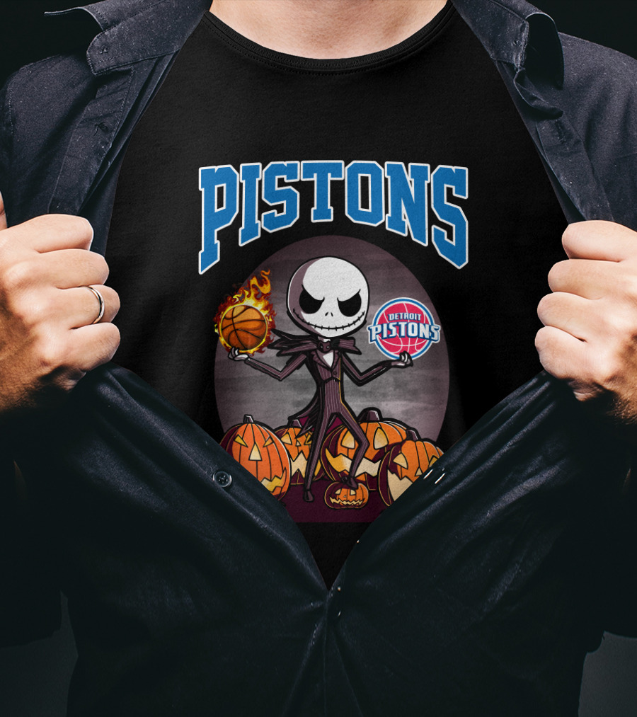 Pistons Jack Skellington Halloween Detroit Pistons Basketball Pumpkins T-Shirt
