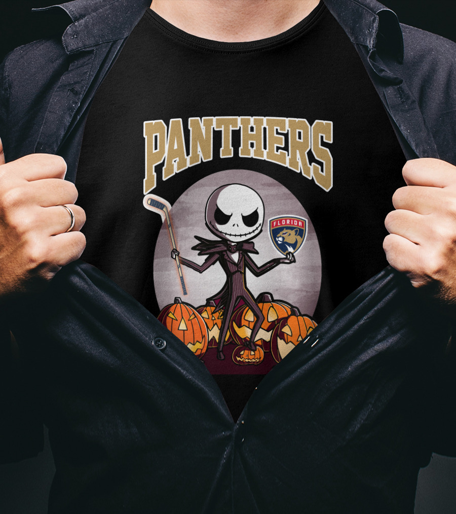 Panthers Jack Skellington Florida Hockey Halloween Pumpkins T-Shirt