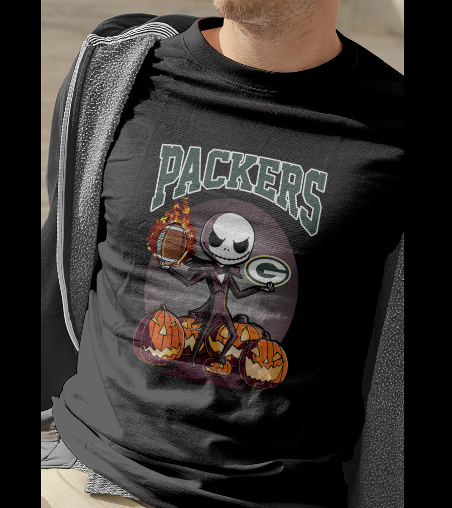Packers Halloween Jack Skellington Green Bay Football Pumpkins T-Shirt