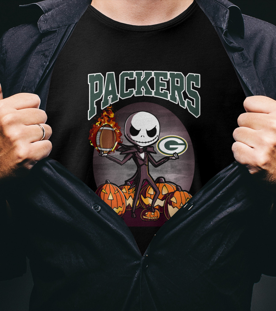 Packers Halloween Jack Skellington Green Bay Football Pumpkins T-Shirt