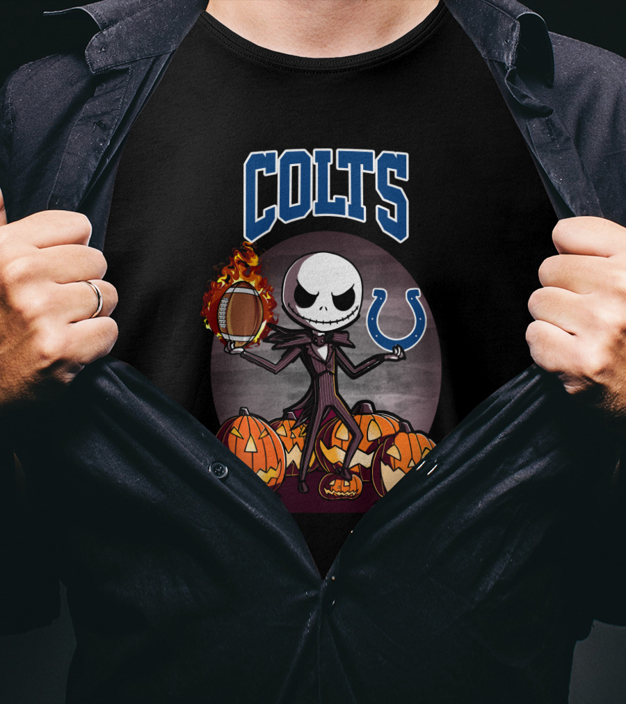 Colts Jack Skellington Halloween Football Pumpkins Horseshoe T-Shirt