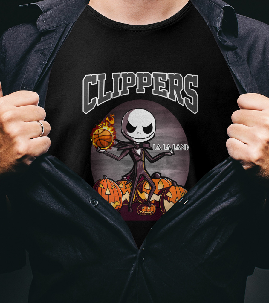 Clippers Jack Skellington Halloween LA La Land Basketball Pumpkins T-Shirt