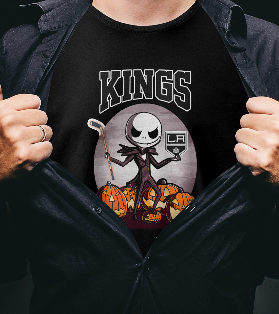 Jack Skellington Los Angeles Kings Hockey Halloween Pumpkins T-Shirt