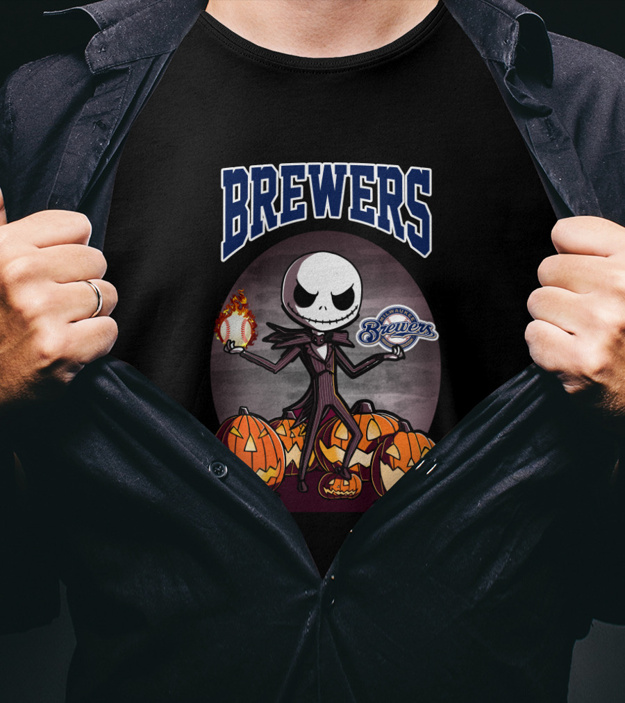 Brewers Jack Skellington Halloween Theme With Pumpkins T-Shirt
