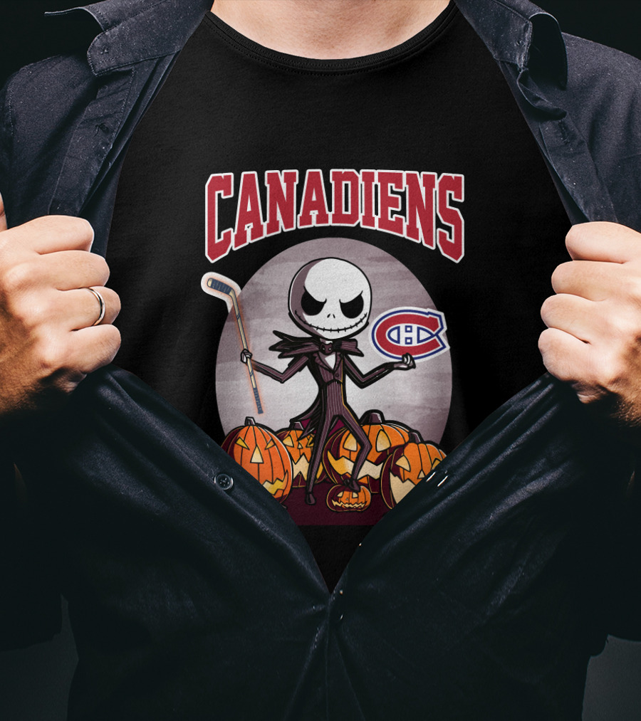 Canadiens Jack Skellington Halloween Hockey Pumpkins T-Shirt