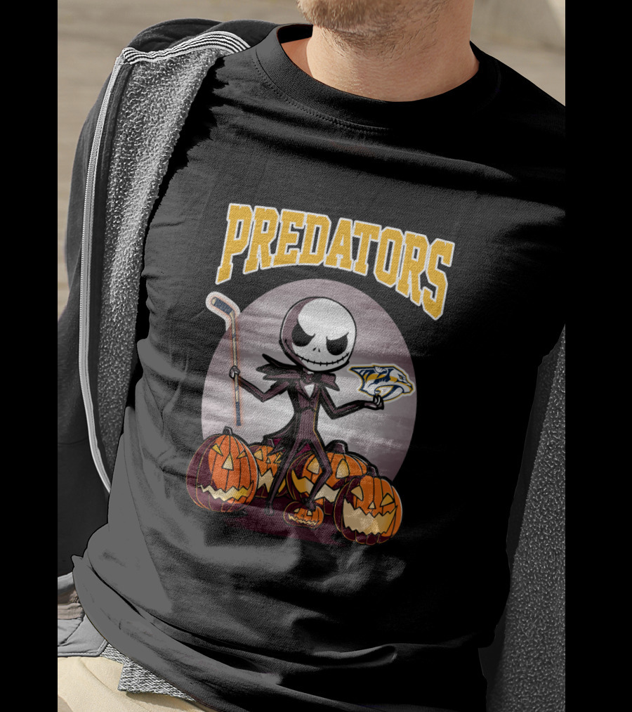 Jack Skellington Halloween Predators Hockey Logo Pumpkin T-Shirt