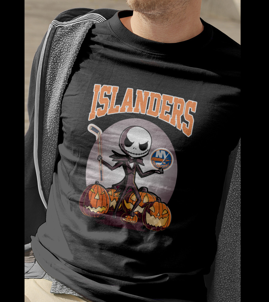 Jack Skellington Halloween New York Islanders Hockey Pumpkins T-Shirt
