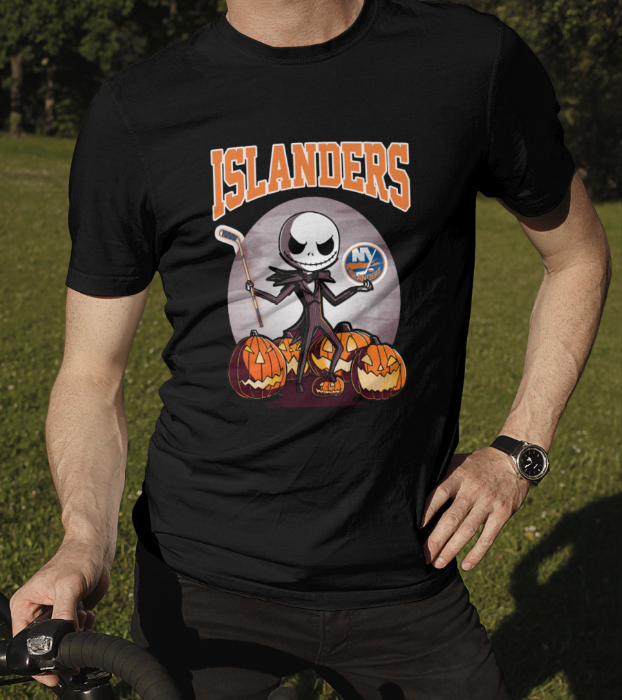 Jack Skellington Halloween New York Islanders Hockey Pumpkins T-Shirt