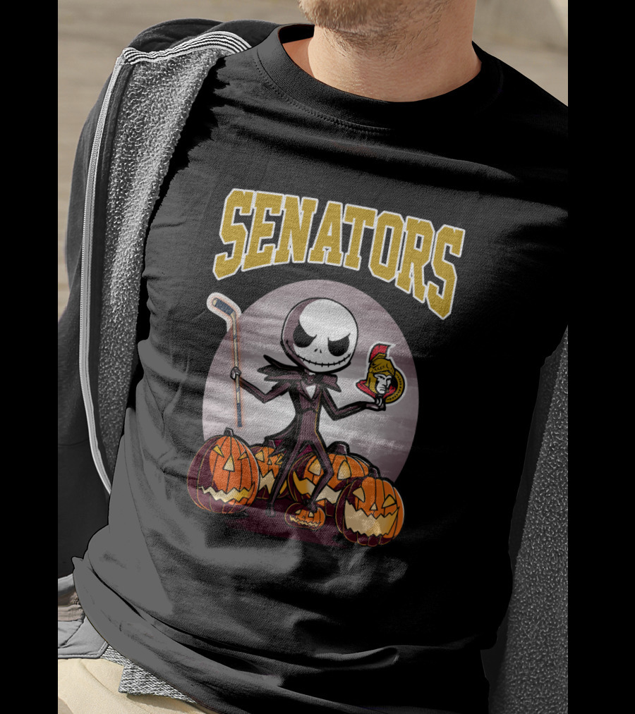 Jack Skellington Senators Hockey Halloween Pumpkins T-Shirt
