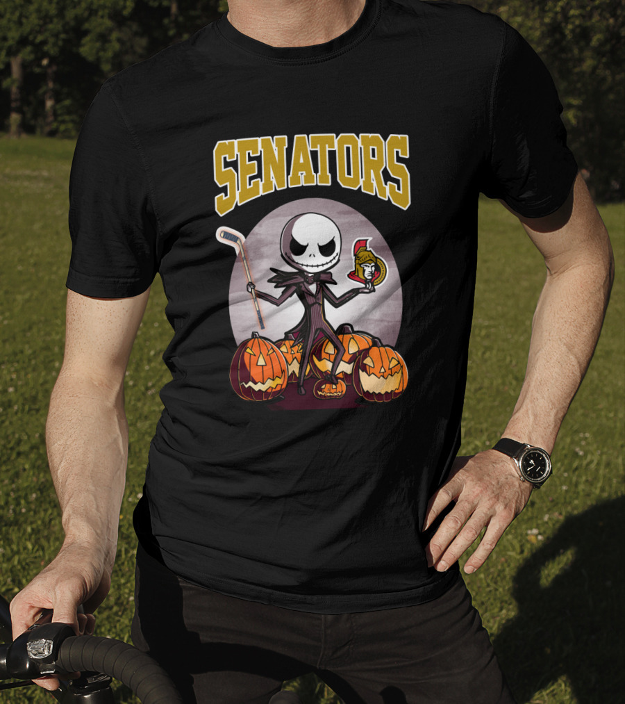 Jack Skellington Senators Hockey Halloween Pumpkins T-Shirt