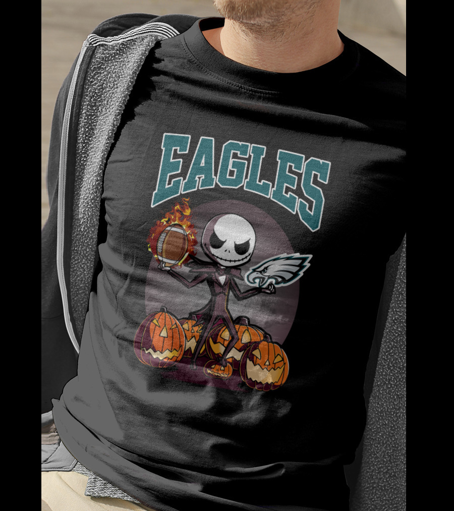 Eagles Jack Skellington Halloween Philadelphia Pumpkin Football T-Shirt