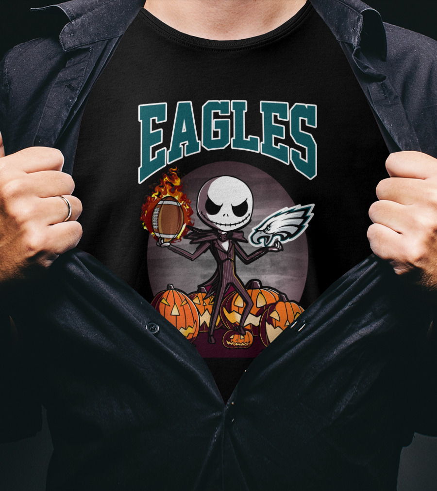 Eagles Jack Skellington Halloween Philadelphia Pumpkin Football T-Shirt