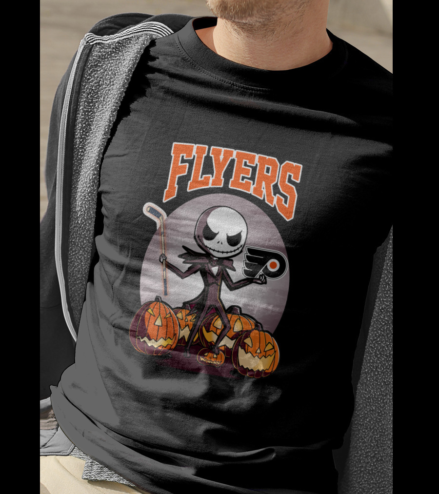 Philadelphia Flyers Jack Skellington Halloween Hockey Pumpkins T-Shirt