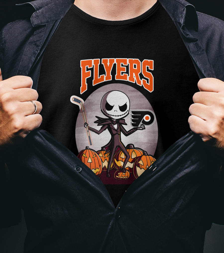 Philadelphia Flyers Jack Skellington Halloween Hockey Pumpkins T-Shirt