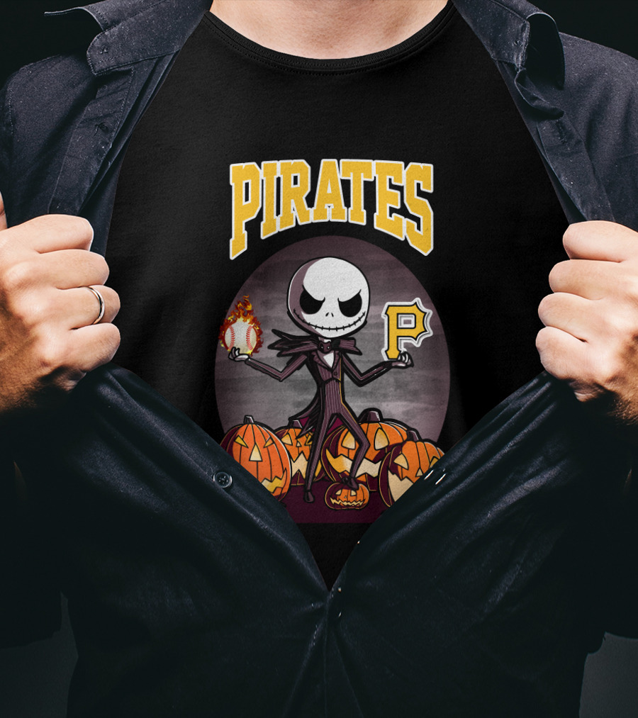 Pirates Jack Skellington Halloween Pittsburgh Baseball Pumpkins T-Shirt