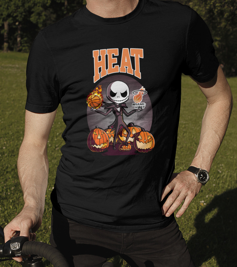 Jack Skellington Halloween Miami Heat Basketball And Pumpkins T-Shirt