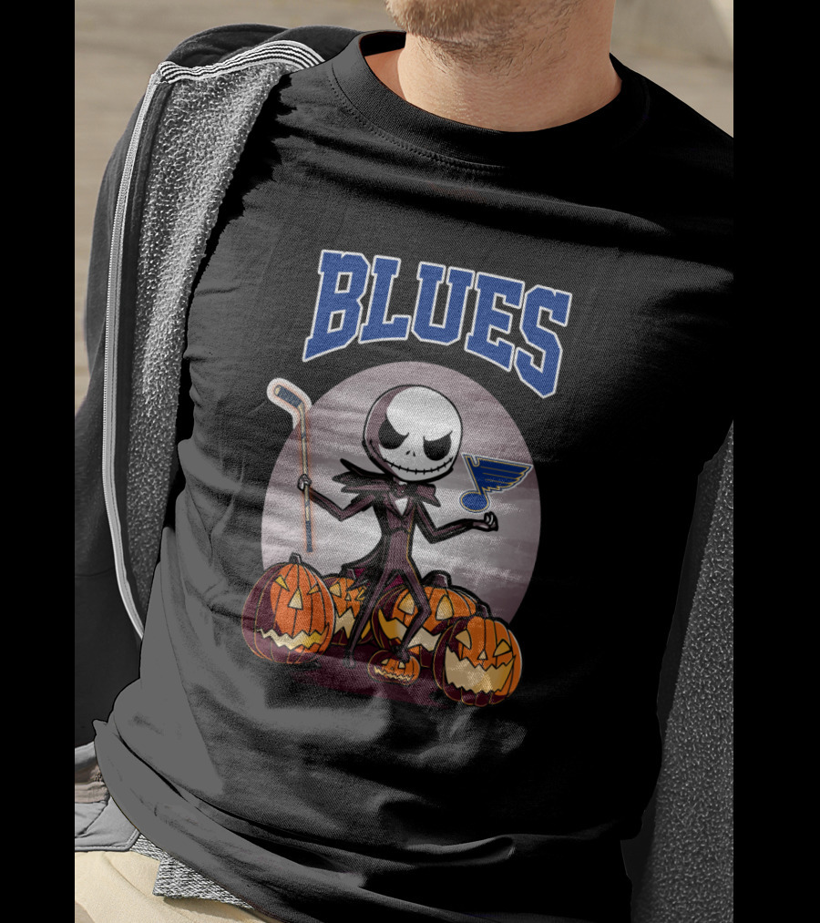 St. Louis Blues With Halloween Jack Skellington And Pumpkins T-Shirt