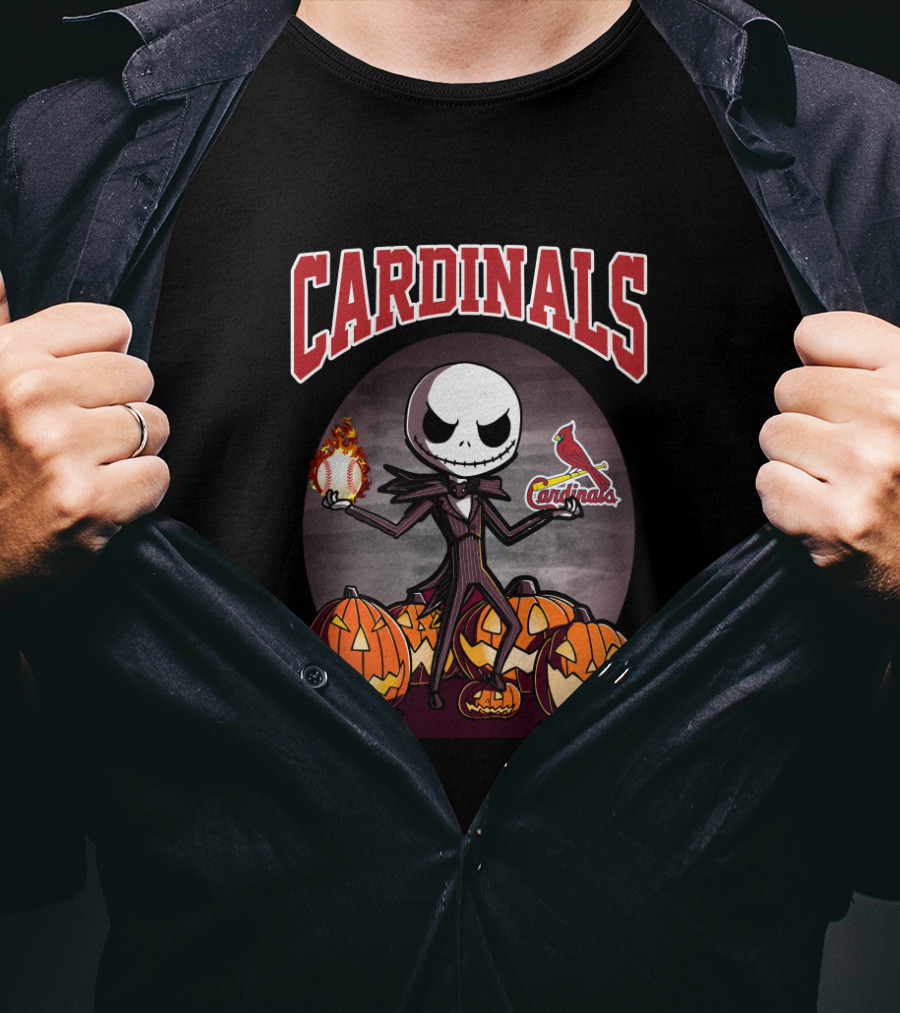 Cardinals Jack Skellington Halloween St Louis Cardinals Baseball Pumpkins T-Shirt