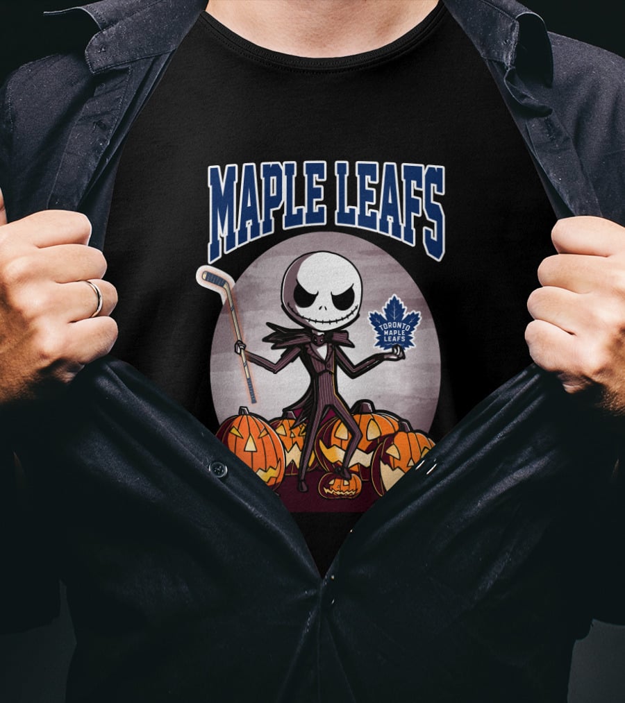 Maple Leafs Jack Skellington Halloween Toronto Hockey Pumpkins T-Shirt
