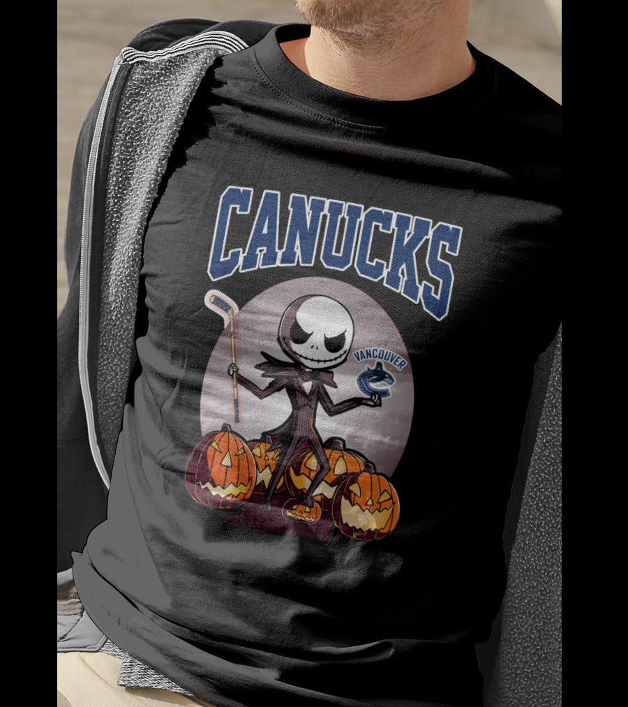 Canucks Jack Skellington Halloween Vancouver Hockey Pumpkins T-Shirt