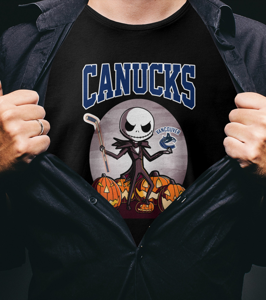Canucks Jack Skellington Halloween Vancouver Hockey Pumpkins T-Shirt