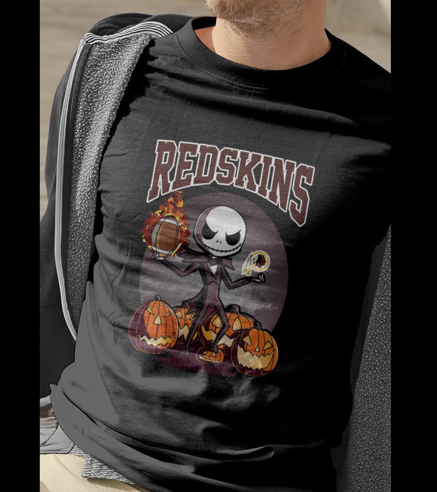 Redskins Jack Skellington Halloween Pumpkins Football Nfl Theme T-Shirt