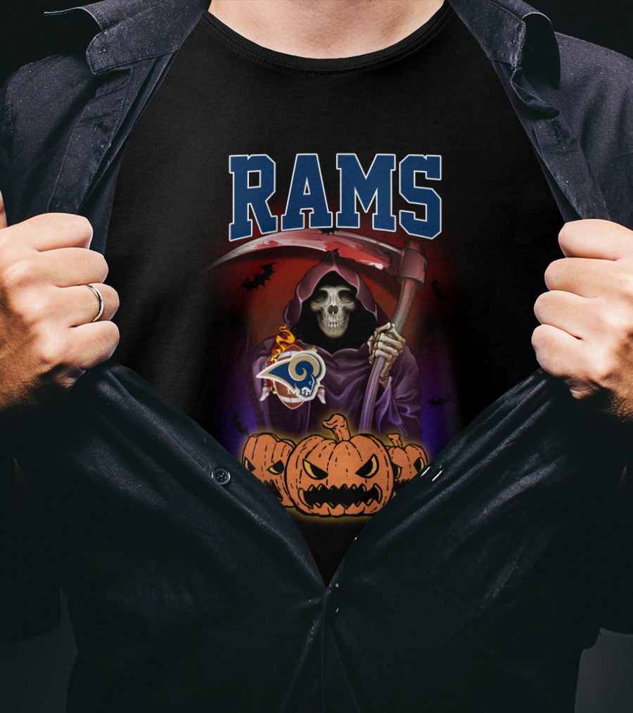 Los Angeles Rams Grim Reaper Halloween Pumpkins T-Shirt