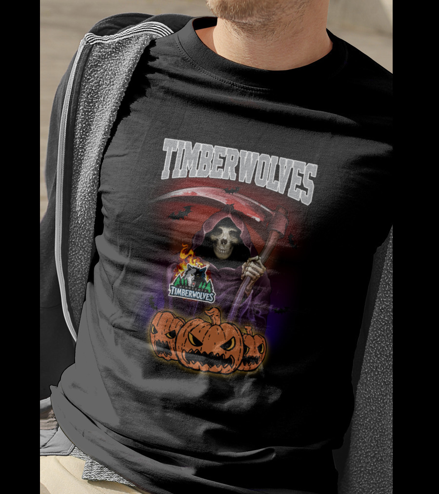 Timberwolves Grim Reaper Halloween Pumpkins Scythe T-Shirt