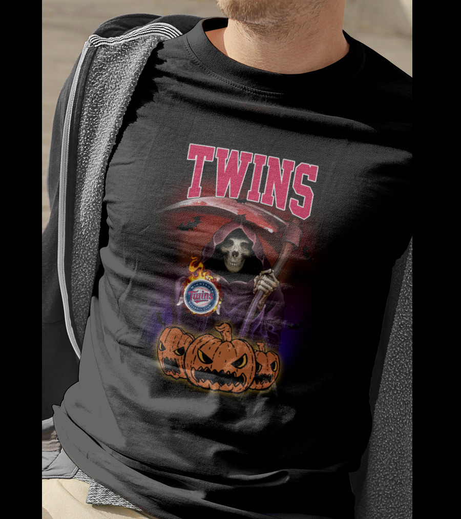 Twins Grim Reaper Halloween Scythe Pumpkins Minnesota Baseball T-Shirt