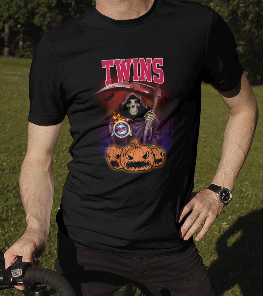 Twins Grim Reaper Halloween Scythe Pumpkins Minnesota Baseball T-Shirt