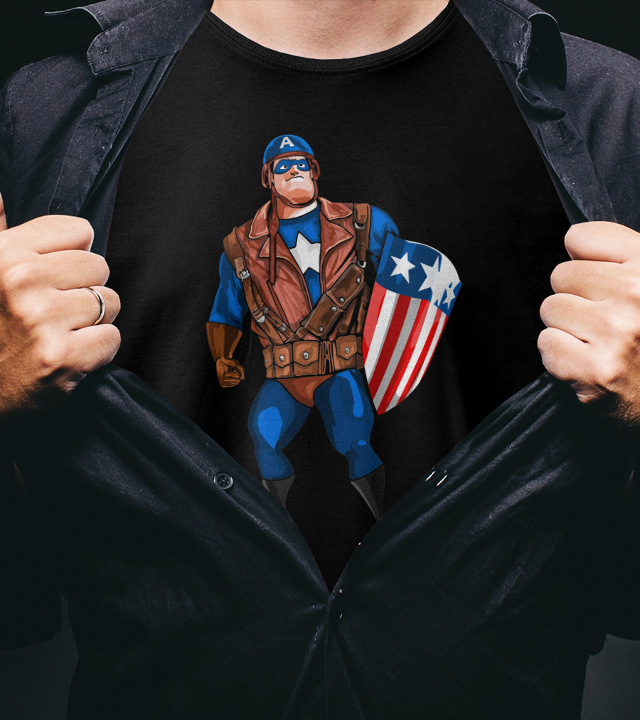 Mr. Incredible Bob Parr Captain America Shield Stars Comic Crossover T-Shirt