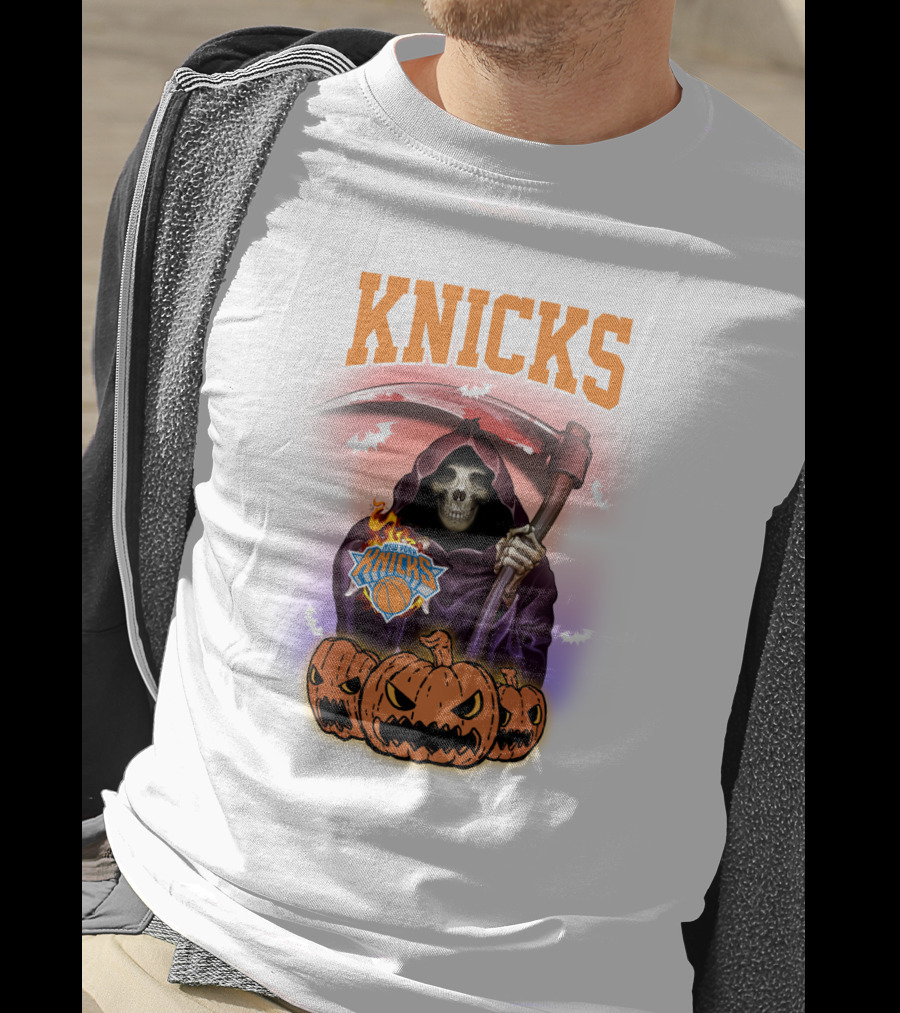 Knicks Grim Reaper Halloween Pumpkins New York Basketball T-Shirt