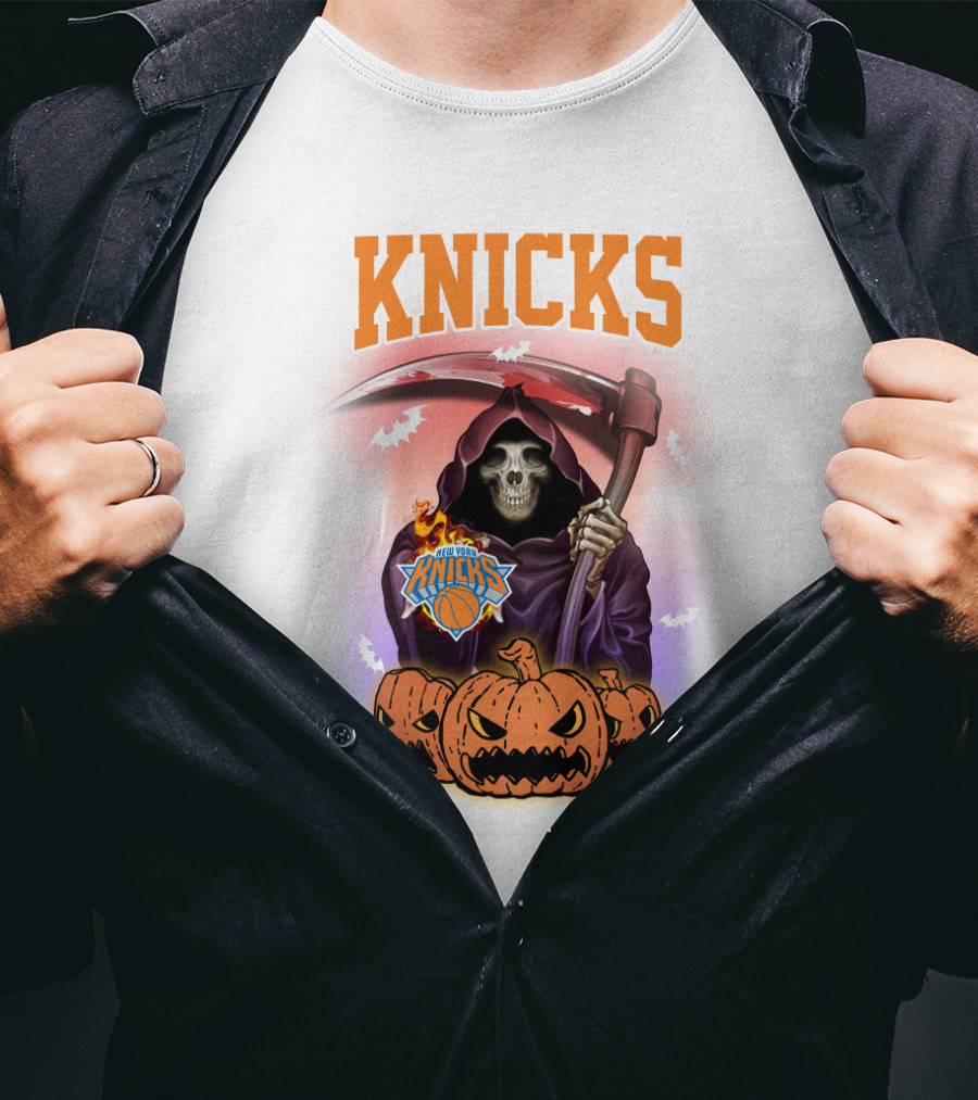 Knicks Grim Reaper Halloween Pumpkins New York Basketball T-Shirt