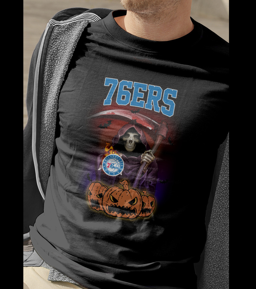 Philadelphia 76ers Reaper Halloween Pumpkins Basketball T-Shirt