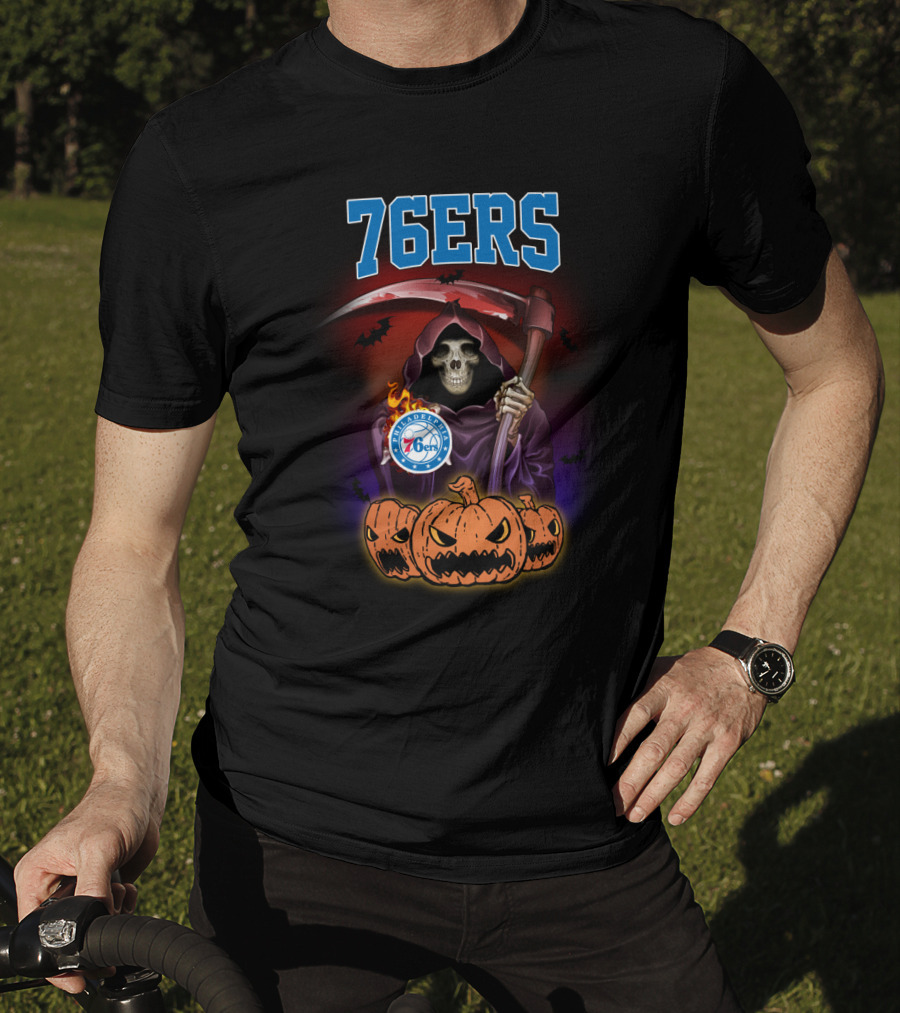 Philadelphia 76ers Reaper Halloween Pumpkins Basketball T-Shirt