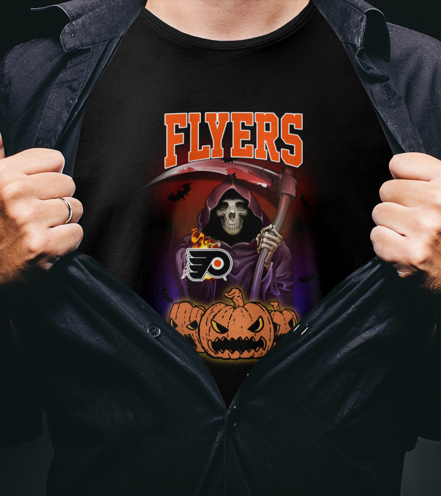 Philadelphia Flyers Grim Reaper Halloween Pumpkins T-Shirt