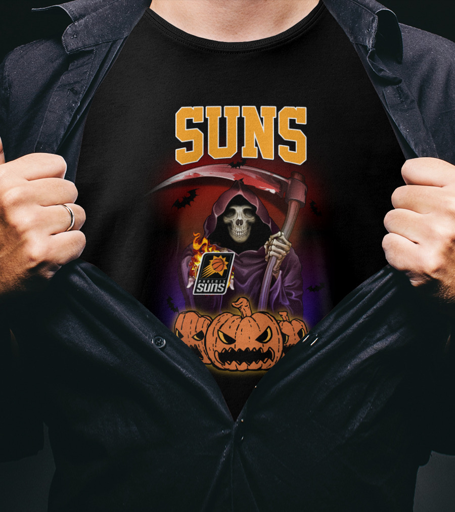 Suns Reaper Halloween Grim Scythe With Pumpkins T-Shirt