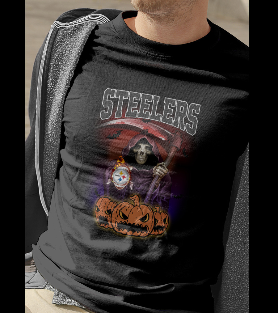 Steelers Grim Reaper Halloween Pumpkins NFL Team Spirit T-Shirt