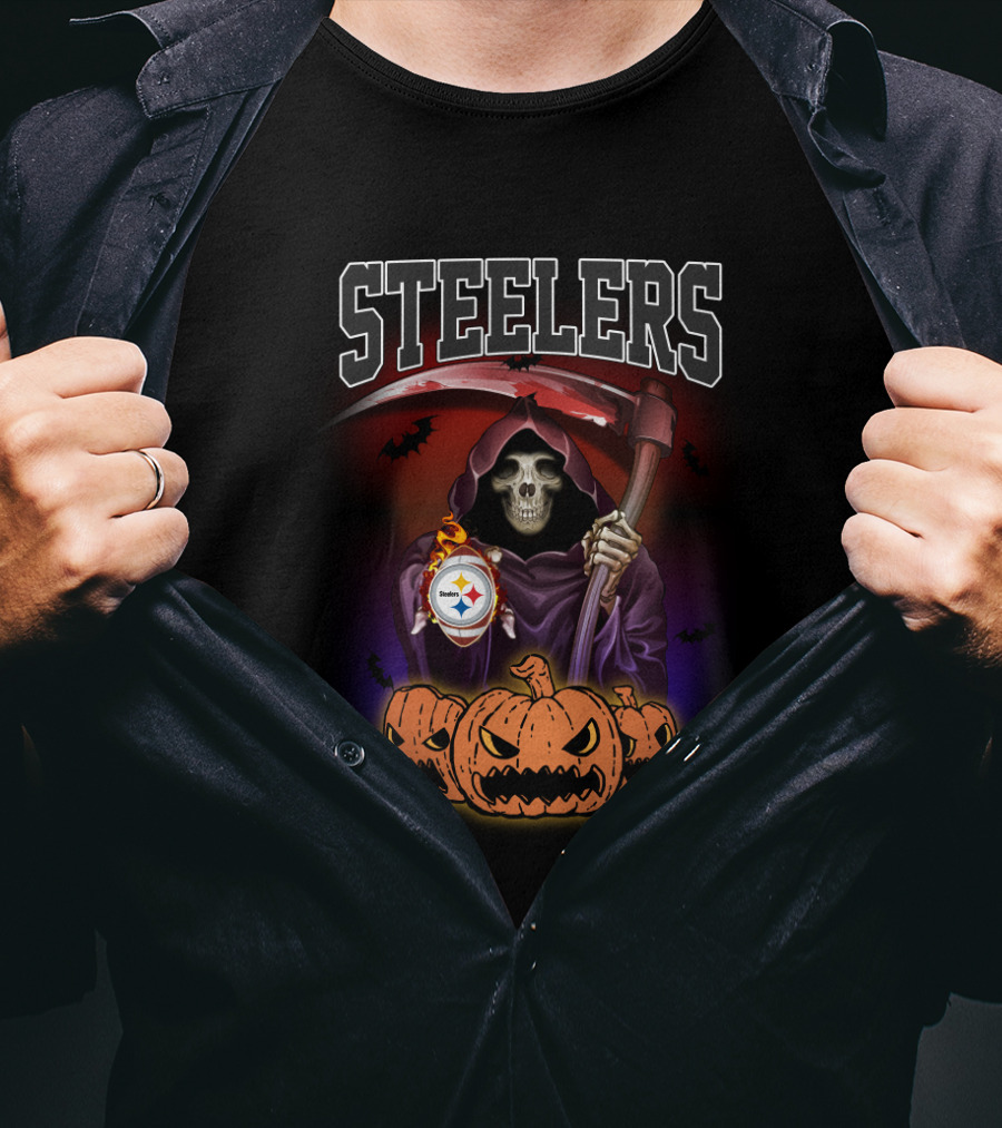 Steelers Grim Reaper Halloween Pumpkins NFL Team Spirit T-Shirt