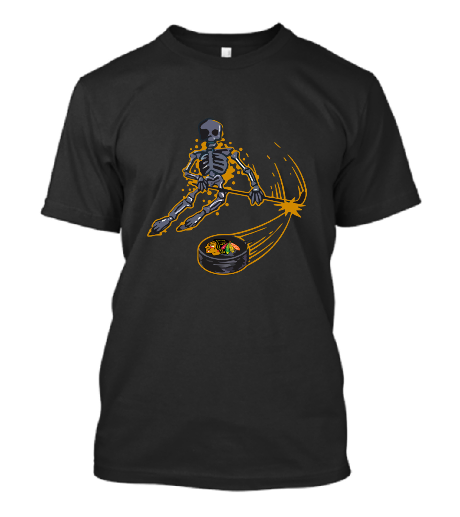 Skeleton Playing Ice Hockey With Chicago Blackhawks Puck T-Shirt