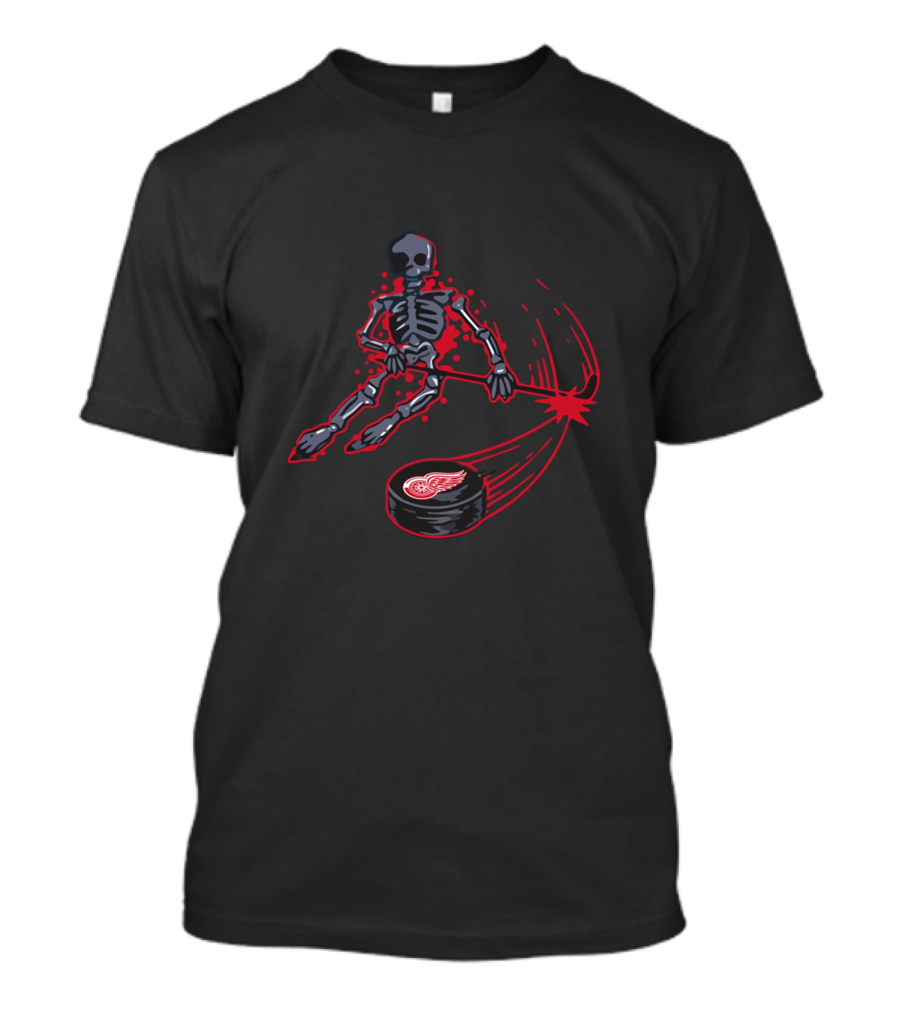 Skeleton Playing Ice Hockey With Detroit Red Wings T-Shirt
