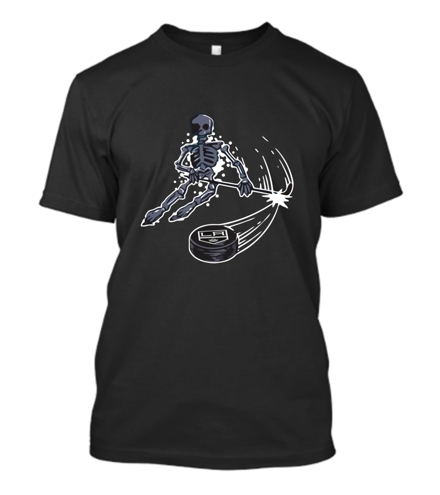 Skeleton Ice Hockey Los Angeles Kings Puck And Stick Graphic With LA T-Shirt