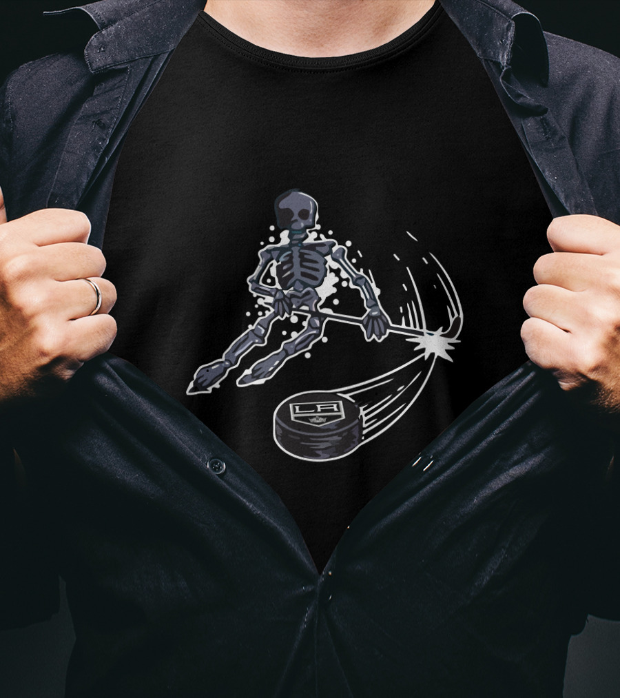 Skeleton Ice Hockey Los Angeles Kings Puck And Stick Graphic With LA T-Shirt
