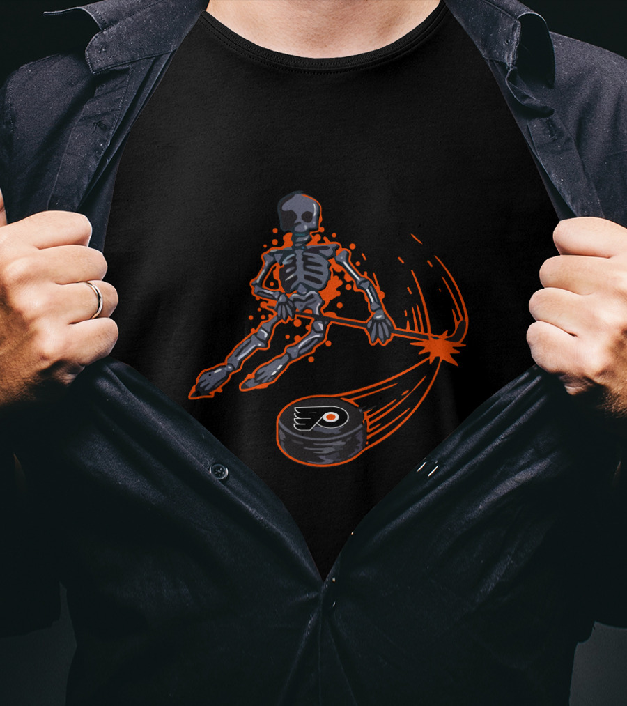 Philadelphia Flyers Skeleton Ice Hockey Player With Puck T-Shirt