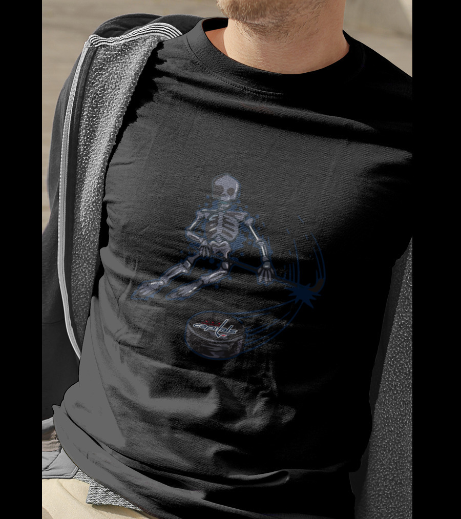 Skeleton Playing Ice Hockey With Washington Capitals Puck T-Shirt
