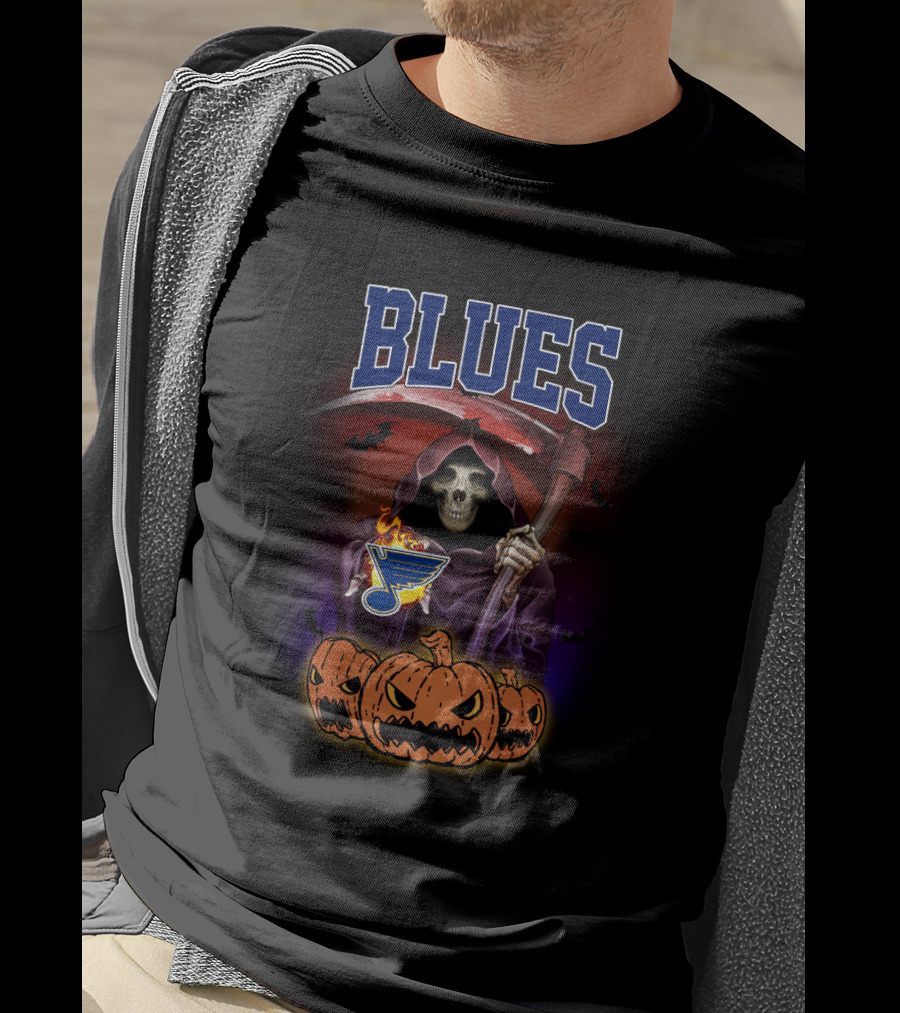 Blues Reaper Grim Reaper Pumpkin Halloween St. Louis T-Shirt