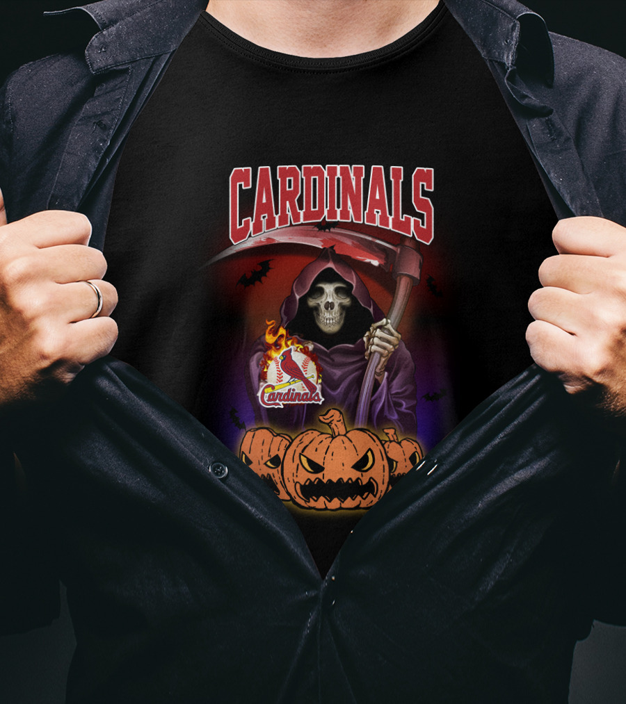 Cardinals Grim Reaper Halloween St. Louis Baseball Pumpkins T-Shirt