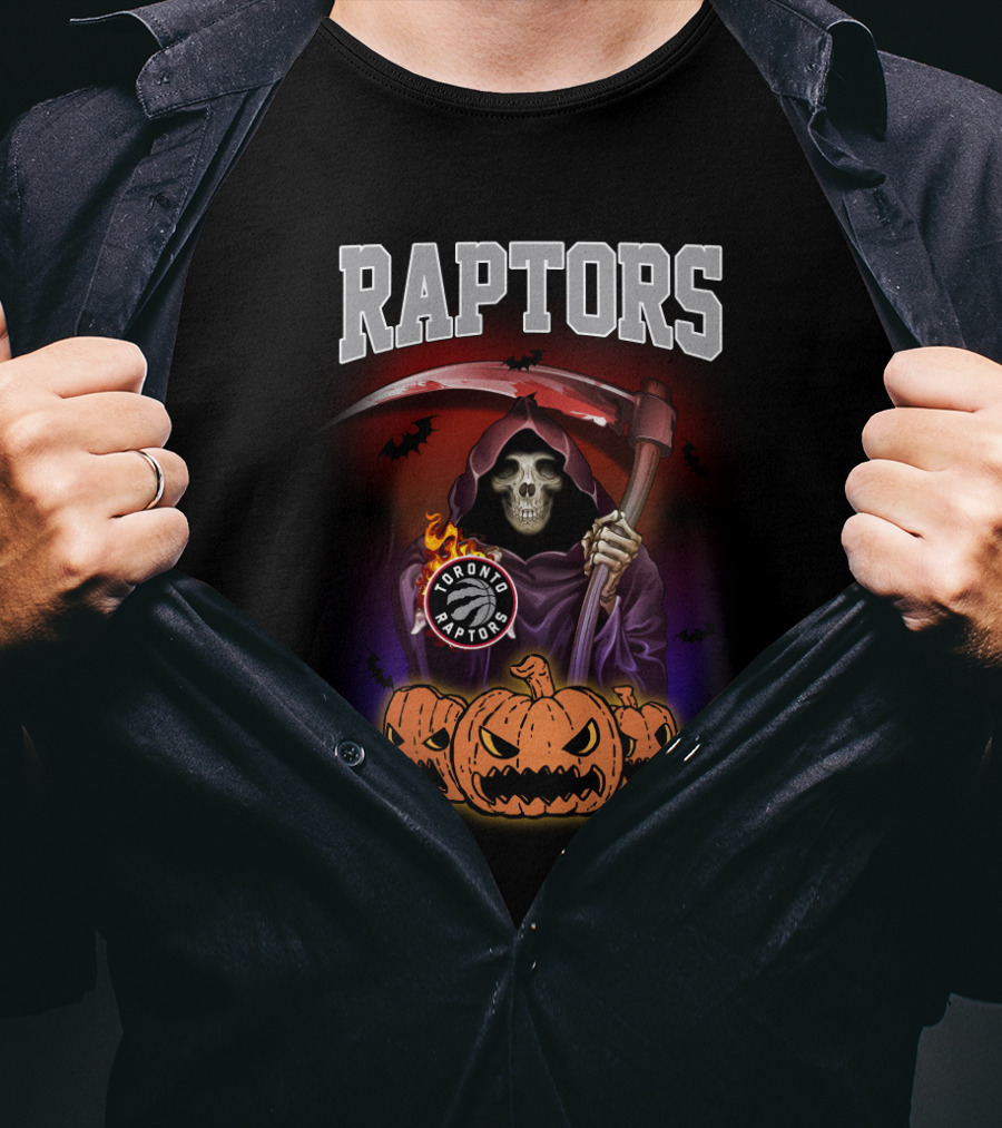 Raptors Reaper Halloween Toronto Raptors Pumpkin Grim T-Shirt
