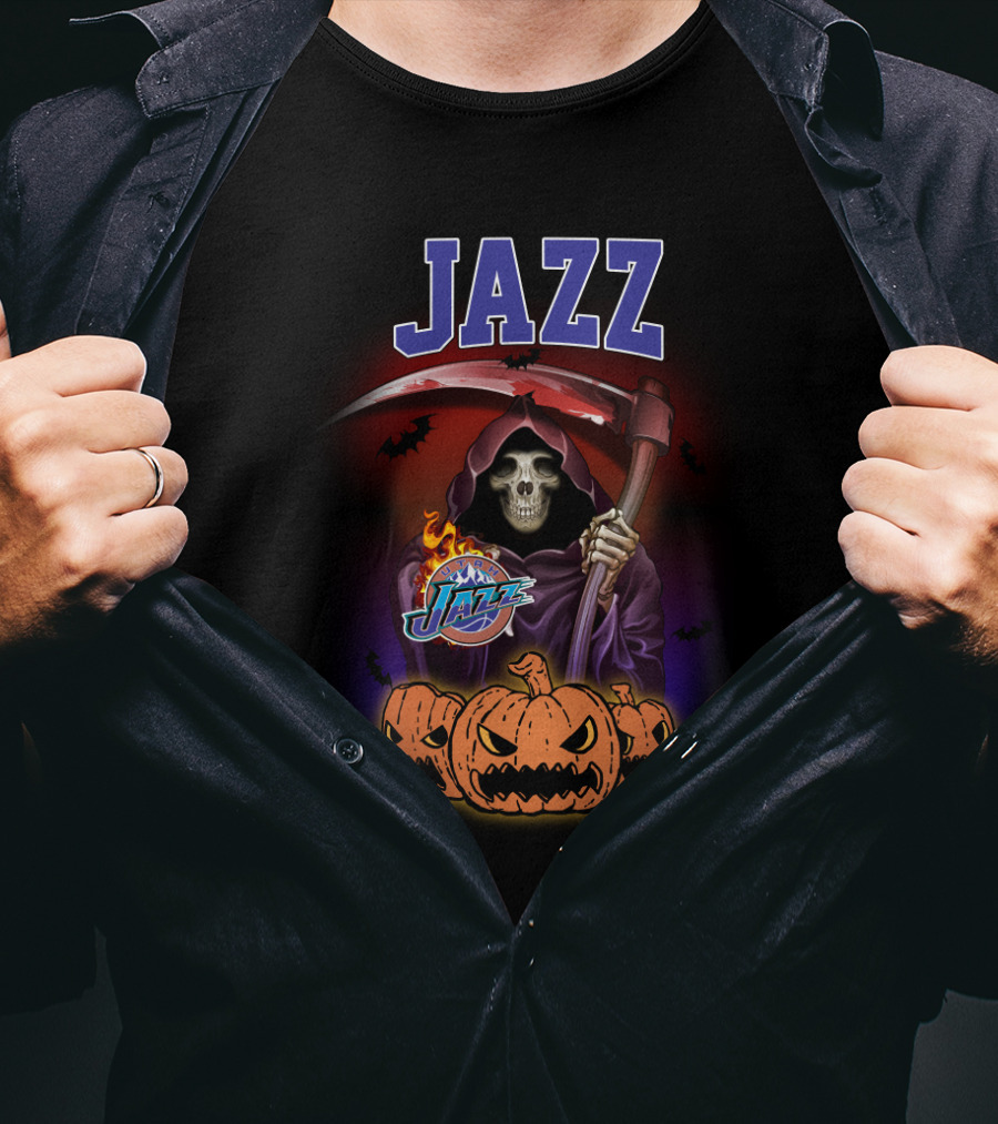 Jazz Grim Reaper Utah Halloween Pumpkins T-Shirt