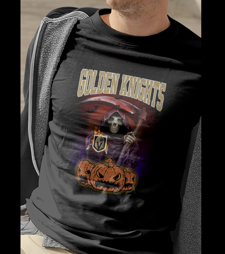 Golden Knights Halloween Grim Reaper With Pumpkins T-Shirt